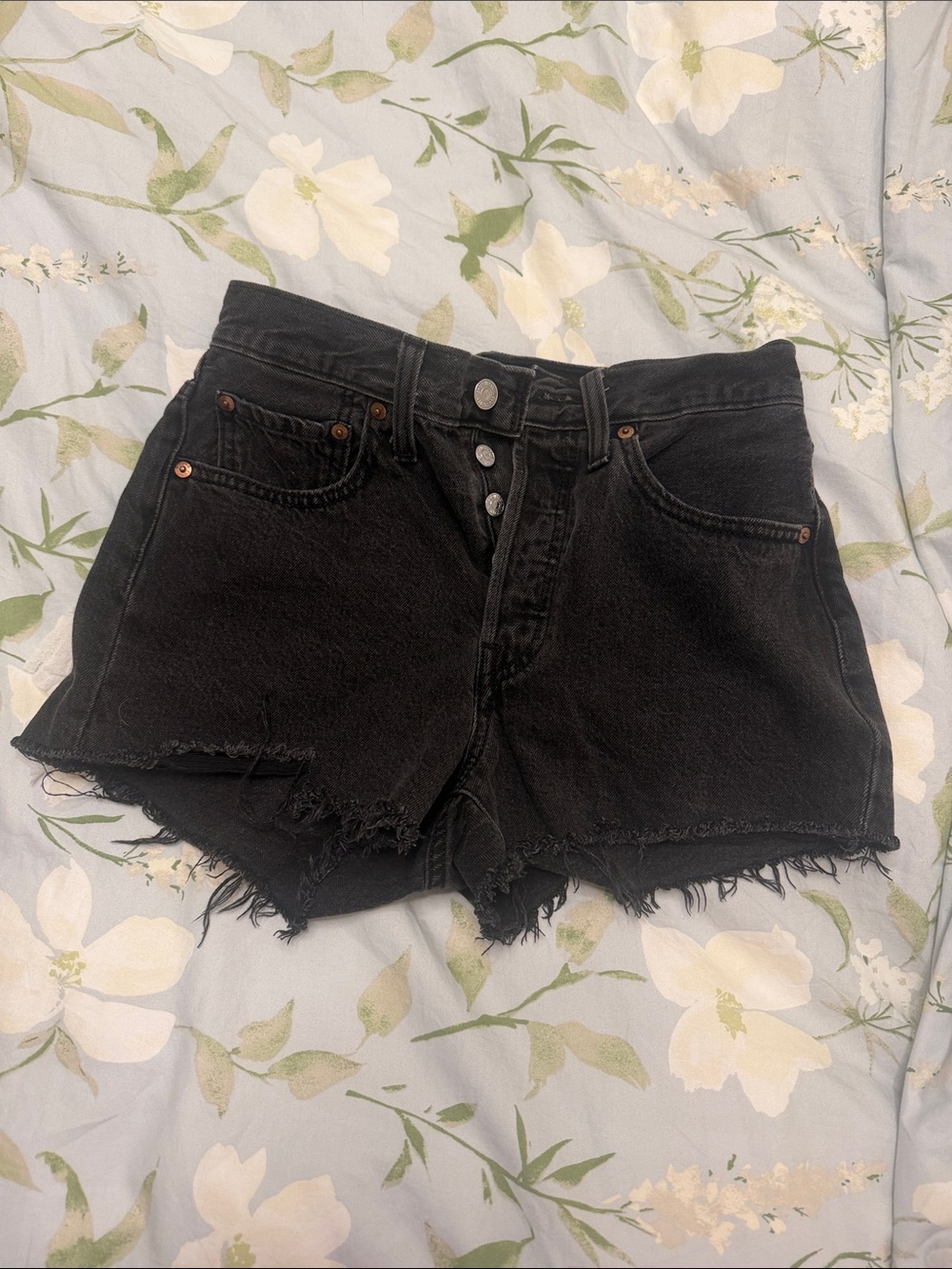 Levi's 501 Black High-Rise Raw Hem Denim Shorts